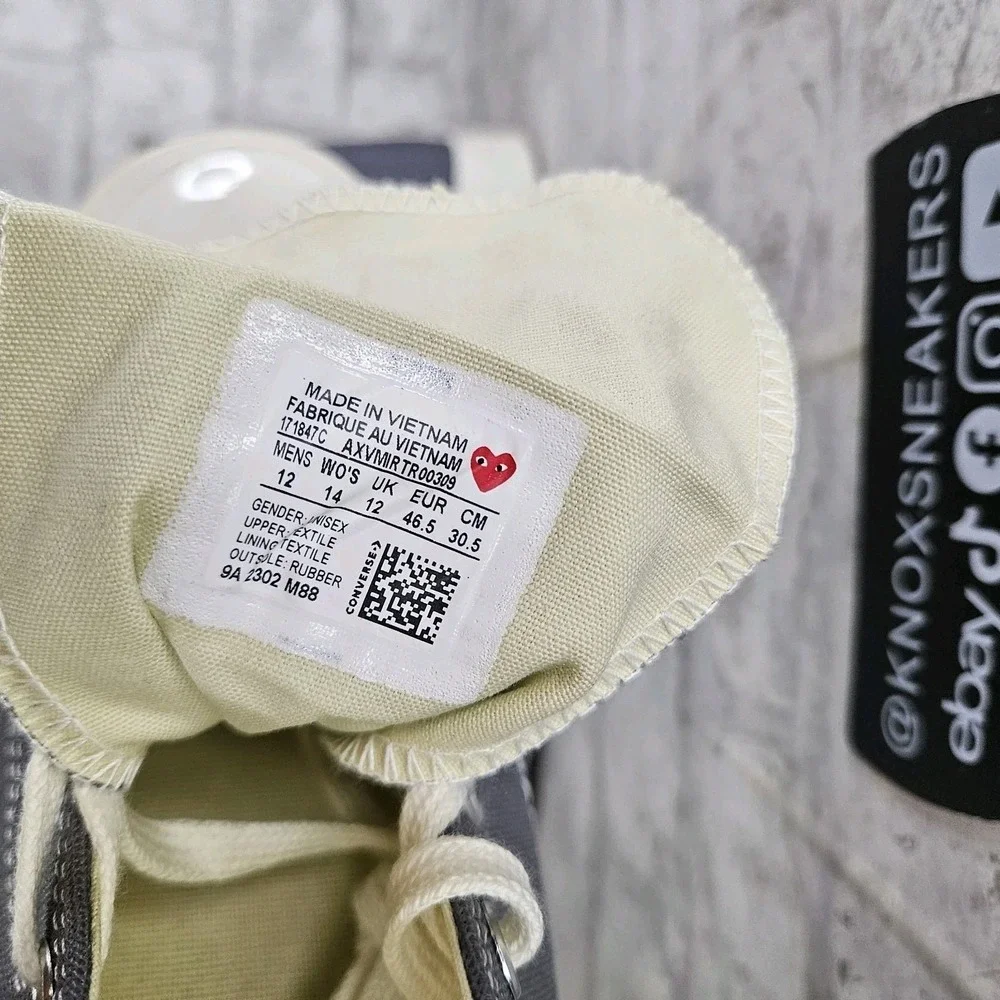 Converse Comme des Garçons x Chuck 70 High Steel Gray 171847c Men's Size 12